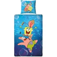 MTOnlinehandel Kinderbettwäsche Schwammkopf SpongeBob, Wende-Motiv für Kinder, Patrick und Gary, Mikrofaser, 2 teilig, 80x80 cm x 135x200 cm, für Jungen und Mädchen