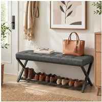 HOMCOM Schuhbank gepolstertes Schuhregal (Industrielle Sitzbank, 1-St., inkl. Sitzkissen), für Flur Eingangsbereich, 112x37x47cm, Dunkelgrau
