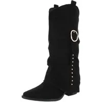 Ital-Design Moderne Stiefel mit perforiertem Design und goldenen Details Westernstiefel (91154658) Blockabsatz Stiefel in Schwarz