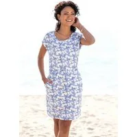 Beachtime by Lascana Jerseykleid mit Blumenmuster und Taschen, Sommerkleid aus Baumwoll-Mix Strandkleid mit kurzen Ärmeln, Freizeitkleid, casual
