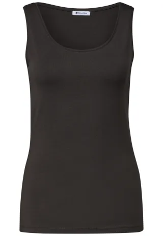 Street One - Basic Top mit Rundhals in Unifarbe black coffee - Gr. - 42