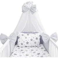 Amilian Babybettwäsche Set 7-teilig - Bettwäsche 100x135 - Kissenbezug 40x60 - mit Himmel, Chiffonhimmel, 7 teilig, Komplett-Set für Babybett, Gitterbett - Kinderbettwäsche
