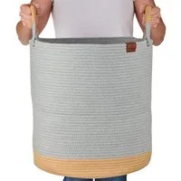 WIESEN.design Wäschekorb Großer Wäschekorb geflochten - Juna 80L - aus 100% Baumwollseil (Baumwollkorb, Laundry basket, Wäschekorb xxl, Wäschekorb rund, Korb für Decken, Aufbewahrungskorb geflochten), - gratis Lieferung -