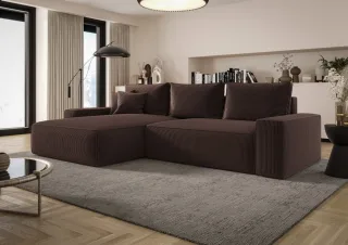 Ecksofa Schlafsofa Sofa WALKEN Stoff Poso Schokobraun Ottomane Links