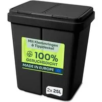 Gardissimo Mülltrennsystem Duo Bin schwarz Müllsortierer Doppel Mülltonne Abfalleimer 2 fach, 2 mal 25 Liter Fassungsvermögen / mit Tippdeckel und Klemmringen