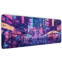 Sunnywall Gaming Mauspad Speed Mousepad XXL Premium 4 mm - Neon Tokio Japan Tokyo (inkl. Wallpaper), 80x30, 90x40 cm, rutschfest, vernähte Ränder, Tischunterlage