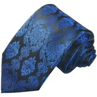 Paul Malone Krawatte Designer Seidenkrawatte Herren Schlips modern barock Breit (8cm), blau schwarz 649