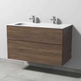 Sanipa 3way Keramik-Set Finion Keramik-Doppelwaschtisch und Unterbau mit 2 Auszügen, Eiche-Arizona SM40380