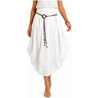 dy_mode Ballonrock Damen Leinenrock Midi Ballonrock Sommerrock Midirock in Unifarbe, mit Teil-Gummibund, Variabler 2-in-1 Look