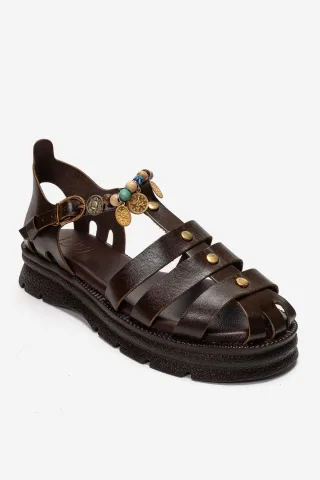 Solis Leder-Sandale mit Perlen