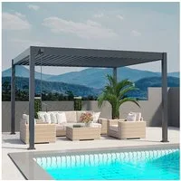Weide Pergola Deluxe Pavillon Terrassenüberdachung Alu 3,6 x 4 M anthrazit, BxTxH: 400x360x255 cm, (Hochwertigste Aluminium-Konstruktion & verzinkte Stahl-Lamellen, Komplettset inkl. detaillierter Aufbauanleitung)