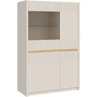 FORTE Vitrine Oak Squere Highboard, Soft-Close, Glatüre B/H/T 95,3/146,7/41,5 cm, Beleuchtung, SoftClose