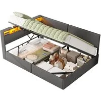 MSMASK Polsterbett mit USB-Steckdosen & LED-Kopftei, Hydraulischem Stauraum (1-tlg., Ohne Matratze), Daybett Kinderbett Jugendbett Schlafsofa 140x200 cm