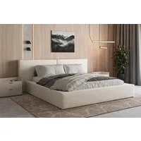 MOEBLO Polsterbett aus Bouclé Bett 06 (Bezug: Boucle, Doppelbett mit Kopfstütze, Rahmenbettgestell, mit Bettkasten und Lattenrost), gepolstertes Kopfteil
