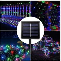 Rosnek LED-Lichternetz Solar Wasserdichte Mesh Lichterkette für Weihnachten Party Garten deko, 1.5*1.5M/3*2M, Solar Lichternetz Außen Inner mit 8 Modi