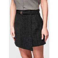 OMBRE Hosenrock Damen Mini Hosenrock mit Gürtel Elegant Schwarz M (kein Set, 1-tlg) Asymmetrischer Einsatz vorne, klassische Shorts-Konstruktion