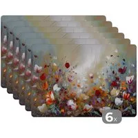 MuchoWow Platzset Ölfarben - Blumen - Farbenfroh - Natur, (6-St), Platzsets, Tischset, Abwaschbar, Tischsets, Platzdeckchen
