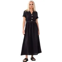 WENOR Sommerkleid Musselin Boho Kleid mit Knopfleiste & Taillenband, Freizeitkleid (1-tlg) Vorn mit Holzknöpfen, Bindegürtel an der Taille