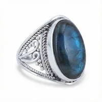 mantraroma Silberring DAHAB oval groß aus 925 Silber mit Labradorit (Ring mit Schmuckbeutel), Damenring aus 925er Silber