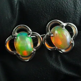 925 Sterling Silber Ohrringe mit 1,08 ct + 1,18 ct Welo Opalen