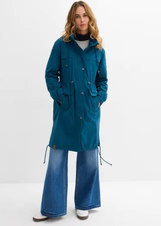 bonprix Trench-Parka mit großen Taschen, petrol, Gr.36, Modischer Parka in Trench-Optik mit Kapuze, 97% Baumwolle
