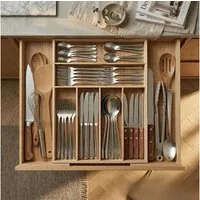 AROMELIO Besteckkasten Ausziehbarer Besteckkasten VARIO, Bambus
