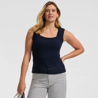 Feinstrick-Top mit Ajourdetails für Damen, Damen, size: regular, Blau, Baumwoll-Mischung/Polyester-Mischung, by Lands' End