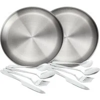 Black Snake Geschirr-Set Camping Set Edelstahl mit Teller und Lunch-Besteck (4-tlg), 2 Personen, Edelstahl, Edelstahl Campinggeschirr mit Lunch-Besteck und Etui