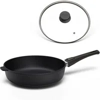 Hoffmann Germany Bratpfanne STONIQ PFAS-frei Ø 24 cm hoher Rand mit Deckel – Made in Germany, Aluguss (Set, 2-tlg., 1x Pfanne Ø 24 cm mit hohem Rand + 1x Deckel), abnehmbarer Griff, backofenfest bis 300°C, Induktion Schmorpfanne