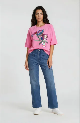 Milano Italy - roundneck sweatshirt 1/2 raglan sleeve + AW neon pink - Gr. - XS