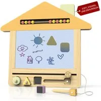 Eli Zaubertafel aus Holz für Kinder ab 2 Jahre inkl. Stempel und Malstift, (in verschiedene Farben für Jungen und Mädchen, Magnetische Maltafel - Zeichentafel - Zaubermaltafel), Perfektes Geschenk