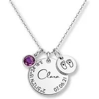 BS Schmuckdesign Kette mit Anhänger mit Gravur Personalisierte Halskette Damen Gravur Geburtsstein Koordinaten (inkl. Gravur), vollständig personalisierbar inkl. Geschenkbox