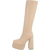Ital-Design Damen Party & Clubwear Plateaustiefel (81409637) Blockabsatz High-Heel Stiefel in Beige