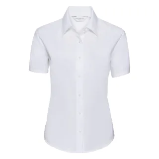Russell Collection Easy Care Oxford Bluse, Kurzarm (Weiß)