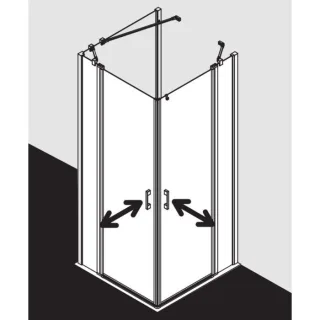 Kermi Liga Eckeinstieg-Hälfte Pendeltür mit Festfeld LIEPL090181AK 90x185cm, silber mattglanz, ESG klar, links, auf Duschwanne