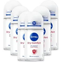 Nivea Deo-Roller Deodorant Dry Comfort Deo Roll-On 6 x 50ml, 6-tlg., Zuverlässiger 72h Anti-Transpirant-Schutz