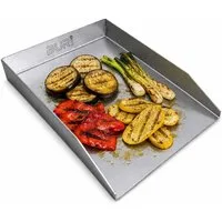 BURI Grillplatte Plancha Grillplatte 30x20cm Edelstahl 2 mm mit offener Vorderseite BBQ