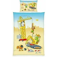 Herding Babybettwäsche 100x135cm Baustelle Bagger Kran Zootiere, Renforcé, 2 teilig, Bauarbeiten mit wilden Tieren, Wendebettwäsche