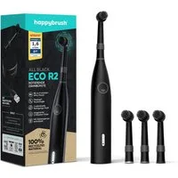 happybrush Elektrische Zahnbürste Eco R2 AllBlack - 100 Tage Probeputzen - 3 Wochen Power Akku, Aufsteckbürsten: 4 St., Eco R2, LED-Display, 3 Putzmodi, Soft-Touch, Travel-Lock