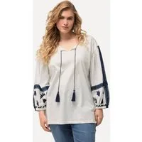 Ulla Popken Druckbluse Bluse Stickerei Tunika-Ausschnitt Langarm