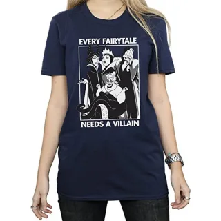 Disney Damen/Damen Jedes Märchen braucht einen Bösewicht Baumwoll-Boyfriend-T-Shirt (Marineblau)