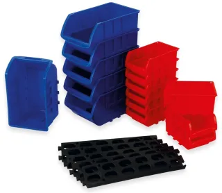 DAYTOOLS Stapelsichtbox RK-1031, 20-teilig, stapelbar, blau/rot