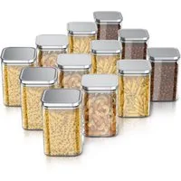 Arendo Aufbewahrungsbecher Glasbehälter-Set 12x 1,2 L Borosilikat quadratisch mit Edelstahldeckel, Borosilikatglas, Edelstahl, Silikon, (Vorratsbehälter-Set, 12-tlg., 12er Set), luftdicht, hitze & kältebeständig, Mikrowellen & spülmaschinengeeignet