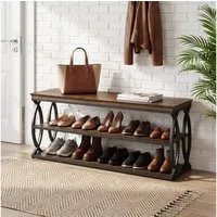 Tribesigns Schuhbank für den Eingangsbereich, 3-stöckiges Schuhregal im Industrial-Stil (Packung, Schuhregal mit Metallgestell für Flur, Wohnzimmer und Ankleidezimmer), rustikaler Schuhschrank aus Holz mit Ablage