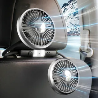 Dual Head Car Clip Fan With LED Light 360° Rotatable Car Cooler Fan Low Noise Cooling Fans Type C Car Electrical Fan