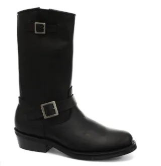 Grinders Unisex Schwarze Western-Lederstiefel mit glatter Sohle-Rebel