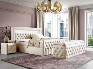 Boxspringbett Schlafzimmerbett ERNESTO Nr.4 160x200cm in Elisa Velvet Cremeweiß