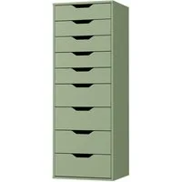 Homfa Kommode Schubladenschrank, Hochkommode, mit 9 Schubladen, schmal, grün, 45x40x124cm