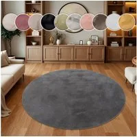 Paco Home Fellteppich Kunstfell Soft 380, rund, Höhe: 14 mm, Langflor, Kuschelteppich - besonders weich, Uni-Farben
