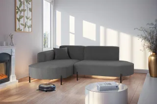 Ecksofa Designersofa VALENCIA XS in Stoff Quelle Dunkelgrau Ottomane Links